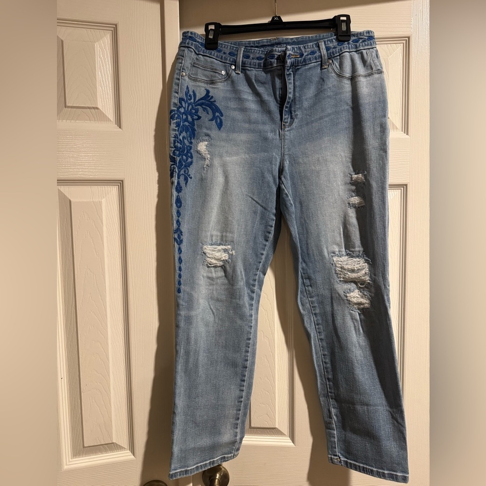 Chicos embroidered distressed jeans